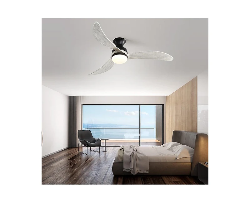 Sofucor 52-inch Modern Classic Black 3-Blade Flush Mount with Intelligent Remote Control and Light