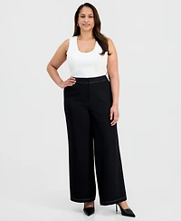 Tahari Asl Plus Mid-Rise Wide-Leg Pants