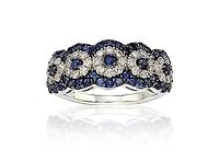 Suzy Levian Sterling Silver Sapphire 5 Stone Halo Anniversary Band Ring