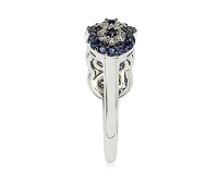 Suzy Levian Sterling Silver Sapphire 5 Stone Halo Anniversary Band Ring