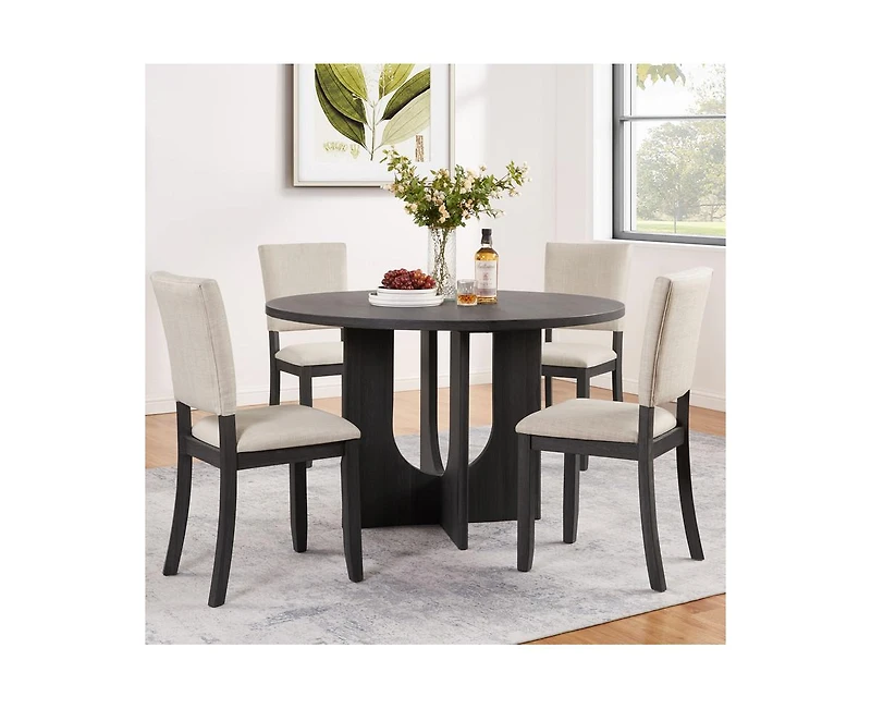 Casainc 5-Piece Round Dining Set with 47.3 Inch Table and 4 Upholstered Chairs