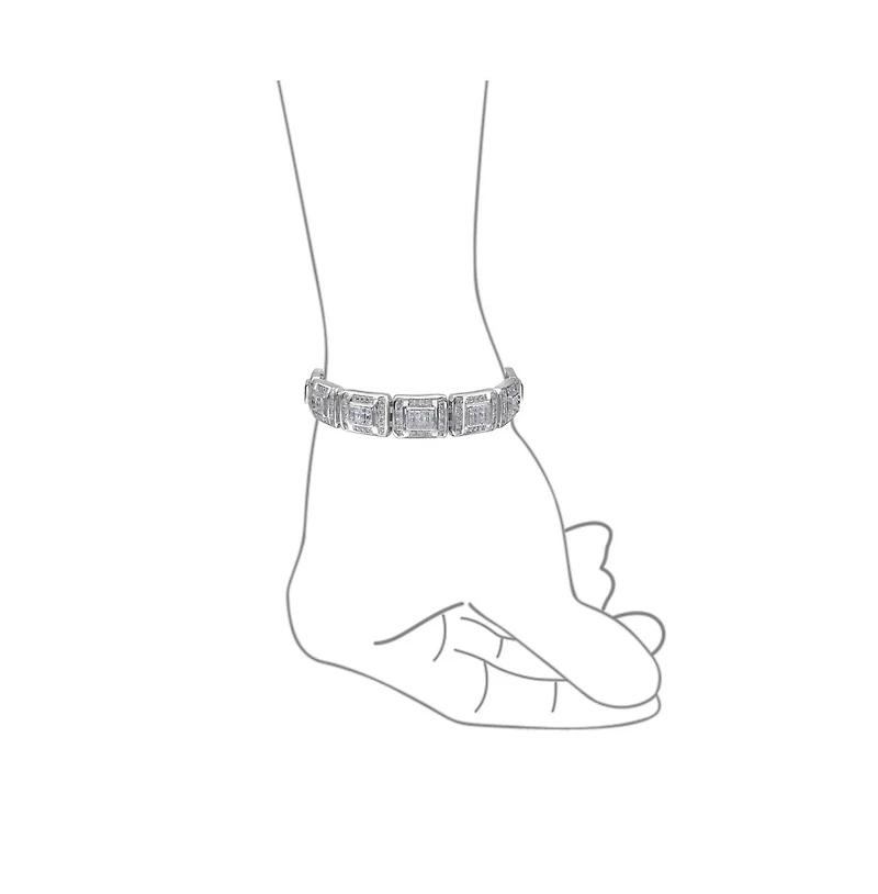 Bling Jewelry Heavy Iced-Out Cz Cubic Zirconia Big Square Link Statement Bracelet Silver Plated