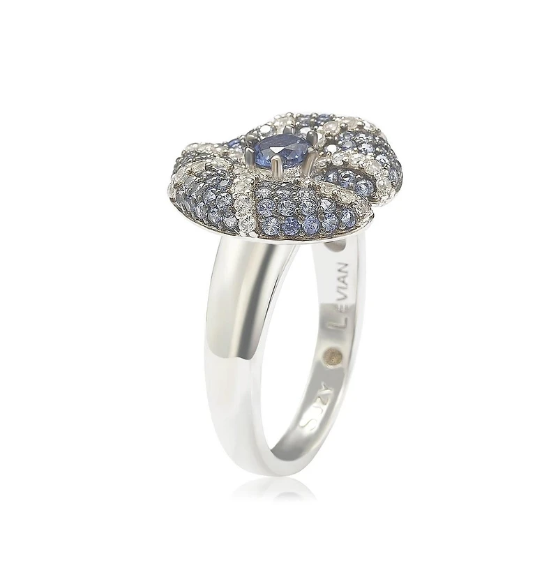 Suzy Levian Sterling Silver Sapphire Pave Whimsical Heart Leaf Ring