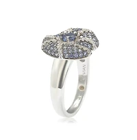 Suzy Levian Sterling Silver Sapphire Pave Whimsical Heart Leaf Ring