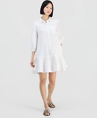 Charter Club Womens 100 Linen Button Front 3 4 Sleeve Dress Created For Macys