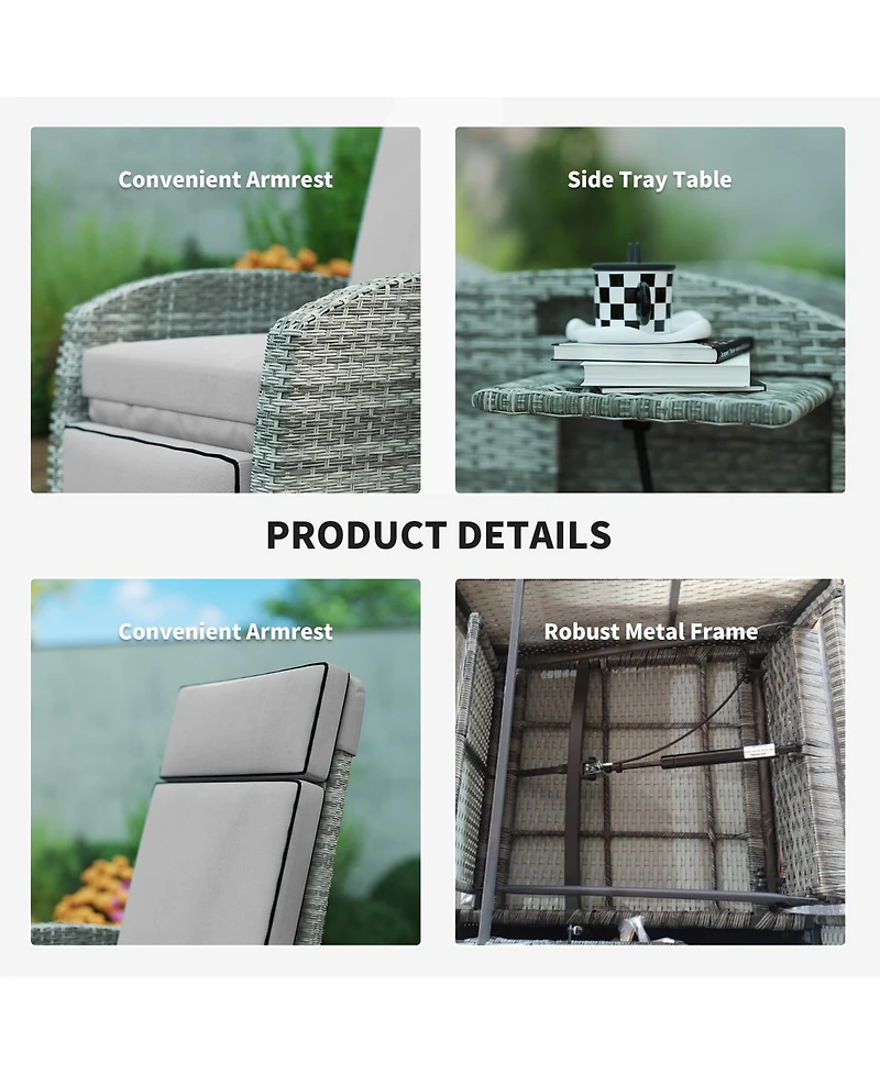 Outsunny Outdoor Recliner Chair with Adjustable Backrest, Cushion,