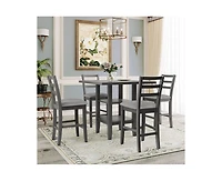 Casainc Trexm 5-Piece Counter Height Dining Set with Espresso Wood Table Padded Chairs and Storage Shelving