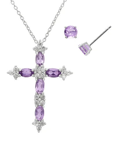 Macy's 2-Pc. Amethyst & White Topaz Pendant Necklace & Earrings Set (2.35 ct. t.w.) in Sterling Silver