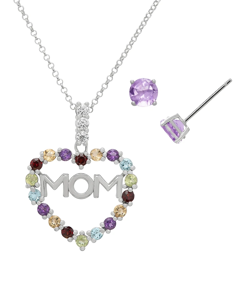 Macy's 2-Pc. Multi-Stone Pendant Necklace & Earrings Set (2.42 ct. t.w.) in Sterling Silver
