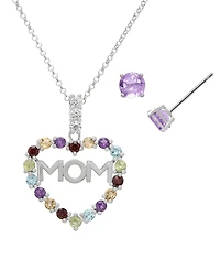 Macy's 2-Pc. Multi-Stone Pendant Necklace & Earrings Set (2.42 ct. t.w.) in Sterling Silver