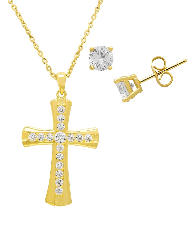 Macy's 2-Pc. Lab-Grown White Sapphire Pendant Necklace & Earrings Set (4.15 ct. t.w.) in Yellow Gold Plated Sterling Silver
