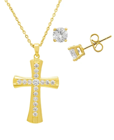 Macy's 2-Pc. Lab-Grown White Sapphire Pendant Necklace & Earrings Set (4.15 ct. t.w.) in Yellow Gold Plated Sterling Silver