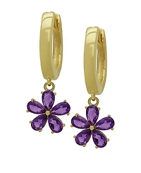 Macy's Blue Topaz Flower Dangle Hoop Earrings (2-5/8 ct. t.w.) Sterling Silver (Also Amethyst or Lab-Grown Magenta Sapphire)