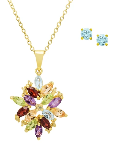 Macy's 2- Pc. Multi-Stone (3.13 ct. t.w.) & Diamond (0.005 ct. t.w.) Pendant Necklace & Earrings Set in Yellow Gold Plated Sterling Silver