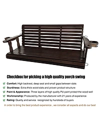 Mega Casa Wooden Porch Swing 3-Seater, High Backrest and Deep Seat, Bench with Cupholders, for Outdoor Patio Garden (Cedar Tone, 5 Ft Extra Larg