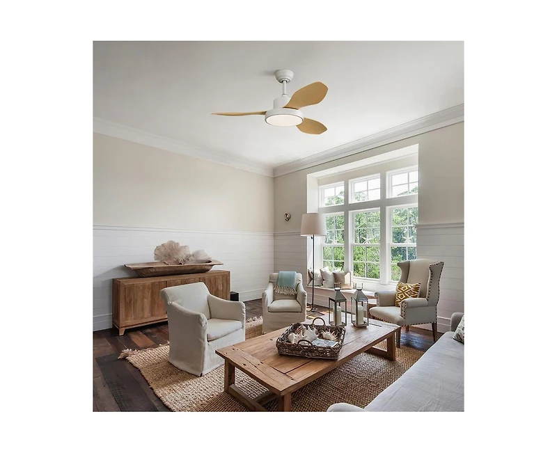 Sofucor 47-inch Modern White 3 Blades Ceiling Fan with Six-Speed Remote Control and Timing Function and Light Kit