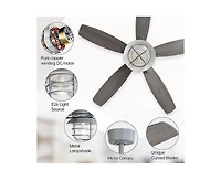 Sofucor 52-inch Gray Wood Grain Farmhouse Indoor 5-Blade Ceiling Fans with Light Kit and Remote Control