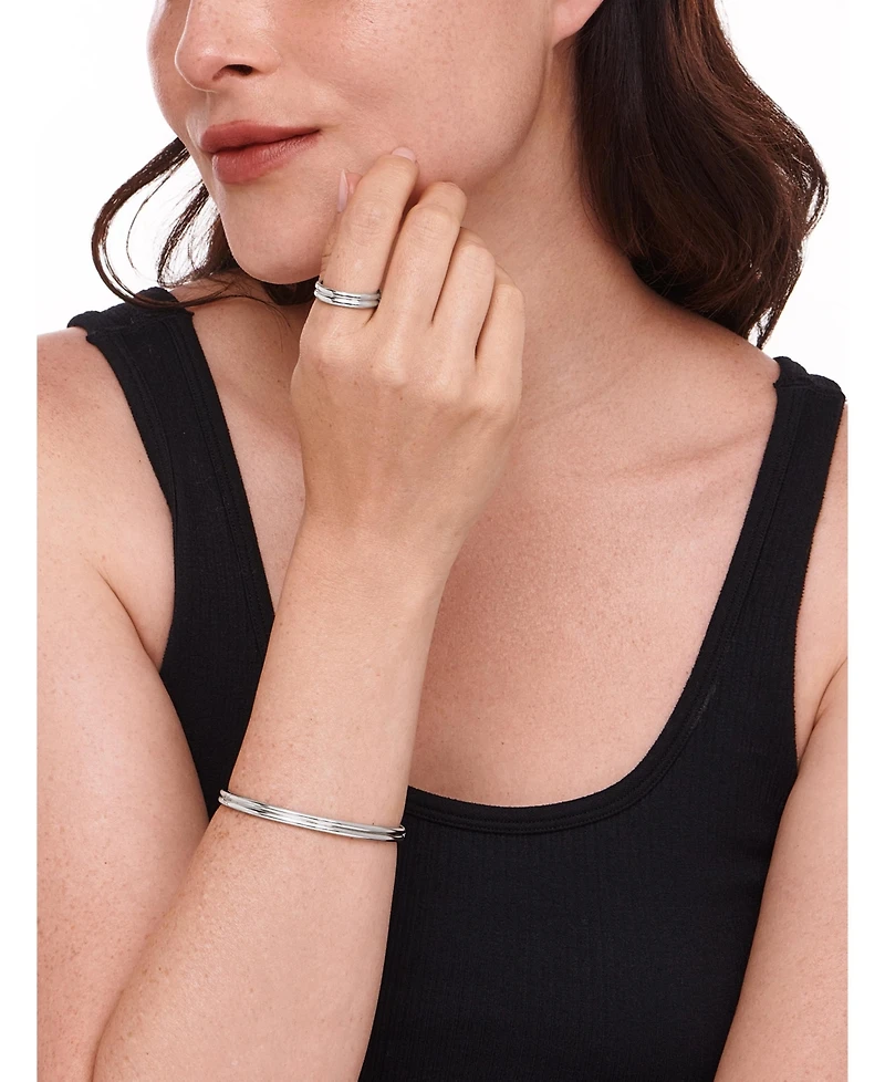 Devata Lined Band Ring Rhodium Plated Sterling Silver, 9