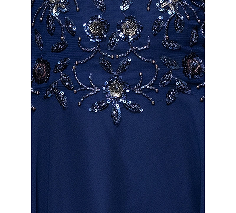 Xscape Women's Long-Sleeve Boat Neck Gown