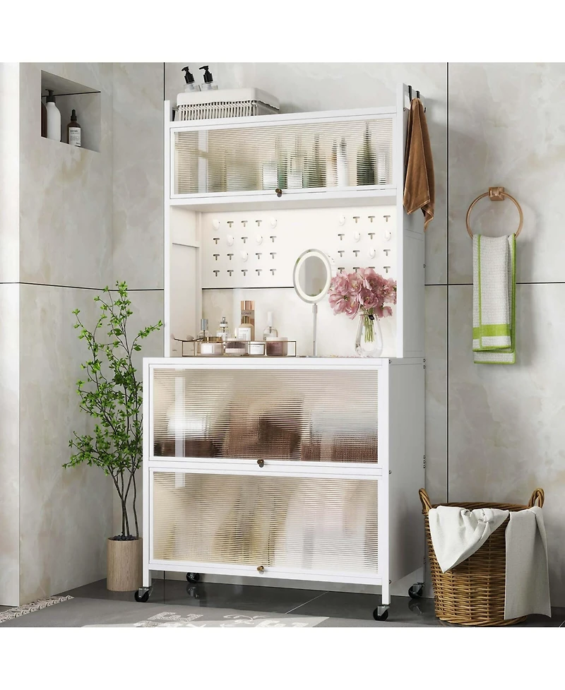 Costway 5 Tier Kitchen Bakers Rack Flip Door Cabinets Pegboard & Hooks