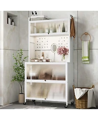 Costway 5 Tier Kitchen Bakers Rack Flip Door Cabinets Pegboard & Hooks