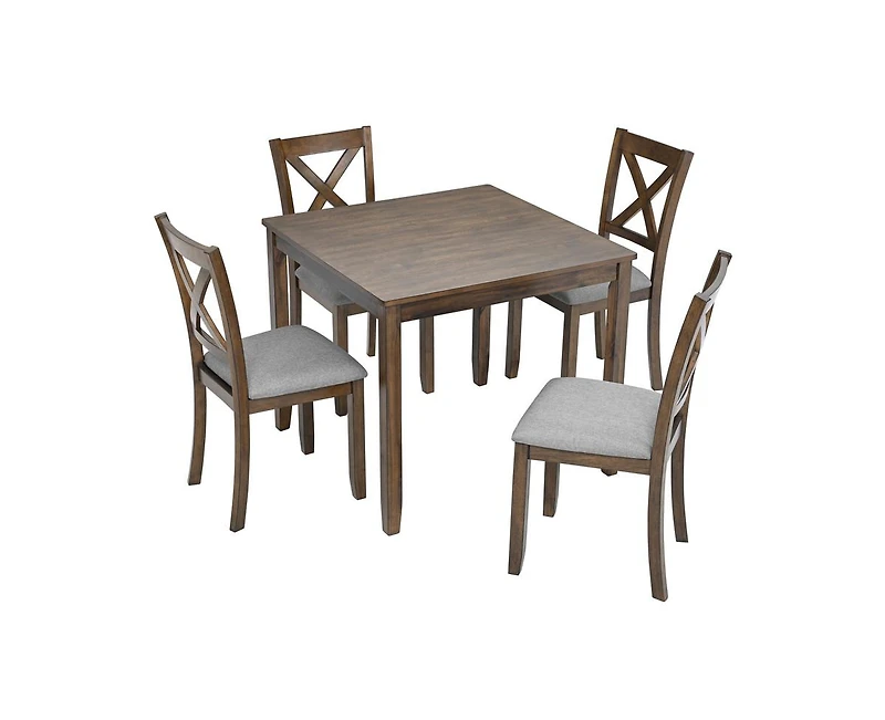 sumyeg 5-Piece Walnut Wood Dining Set with Table and 4 Chairs