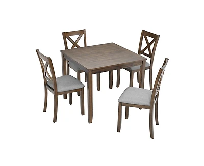 sumyeg 5-Piece Walnut Wood Dining Set with Table and 4 Chairs
