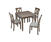 sumyeg 5-Piece Walnut Wood Dining Set with Table and 4 Chairs