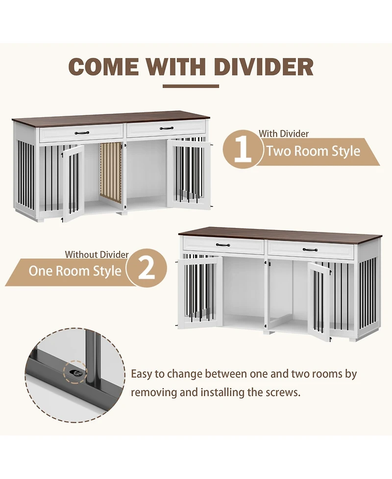 Indoor Dog Crate Furniture, Dog Cage Kennel with 2-Drawers