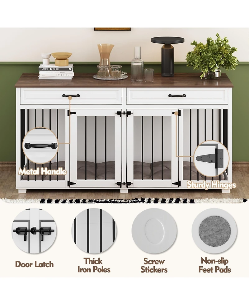 Indoor Dog Crate Furniture, Dog Cage Kennel with 2-Drawers