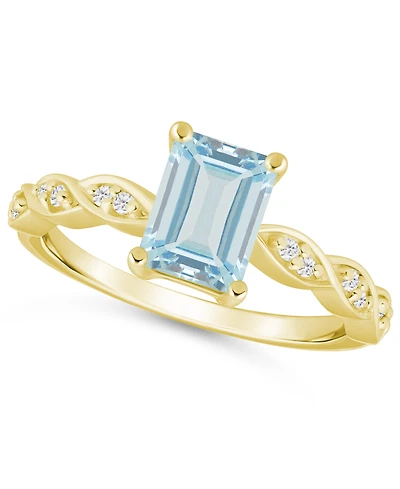 Macy's Aquamarine (1-3/8 ct. t.w.) and White Diamond (1/20 Ring 10k Gold