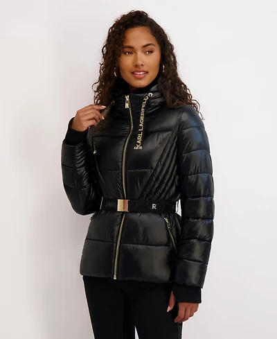Karl Lagerfeld Paris Women's Hooded Short Puffer Jacket