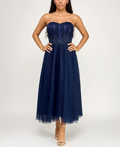 pear culture Juniors' Strapless Waist Trim Midi Dress