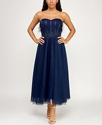 pear culture Juniors' Strapless Waist Trim Midi Dress