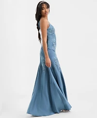 City Studios Juniors' Applique Satin Gown