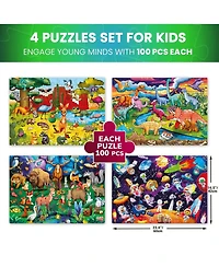 Quokka 4x100 Piece Glow-in-The-Dark Puzzles– Space, Dinosaurs, Animals