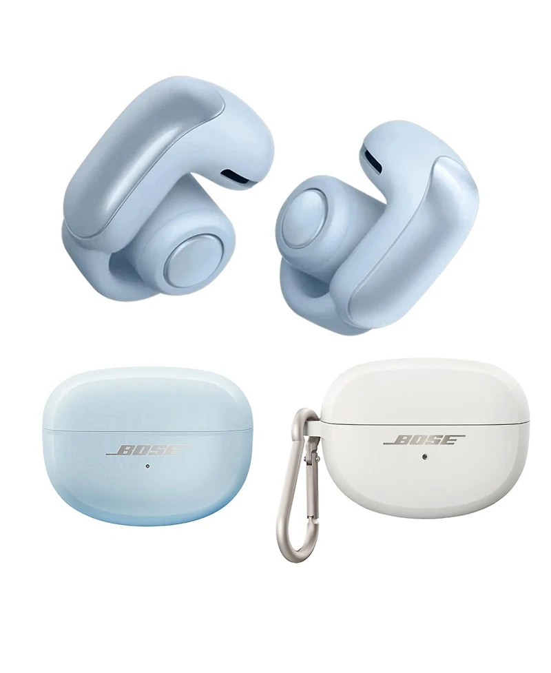 Bose Ultra Open Wireless Earbuds, Moonstone Blue, Bundle with White Smoke Silicone Case Cover