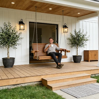 Mega Casa 2-Seater 4.5 Ft Large Wooden Porch Swing for Outdoor Patio Garden