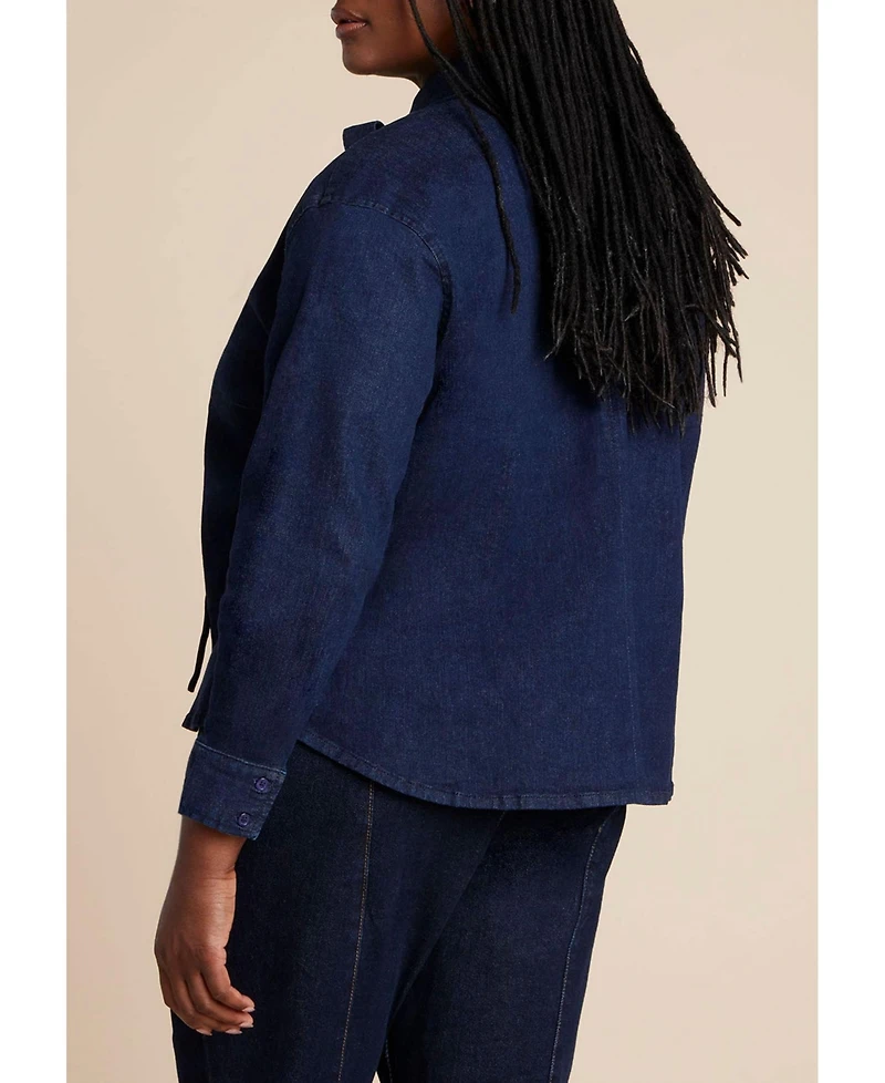 Eloquii Women's Plus Denim Top With Bow Tie