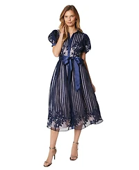 Coast Women's Stripe Organza Puff Sleeve Shirt Dress