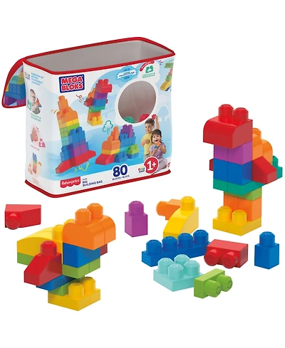 Mega Bloks 80-piece Big Building Bag Blocks for Toddlers 1-3, Blue