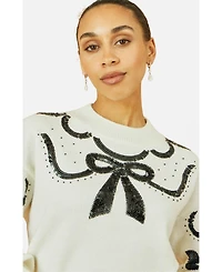 Yumi Women's Sequinned Bow Neckline Sweater