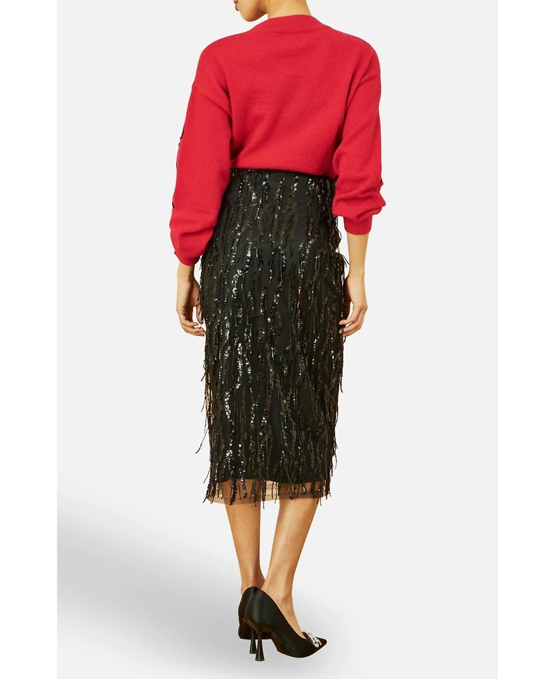 Yumi Women's Sequinned Bow Neckline Sweater