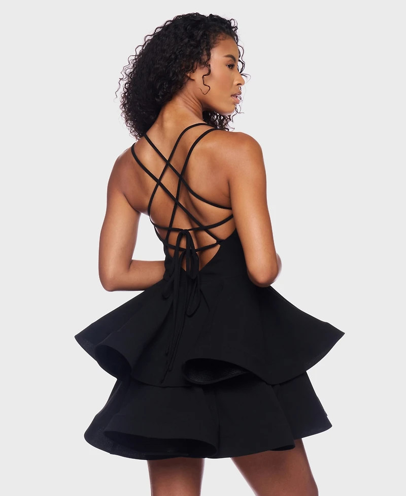 Alex & Sophia Juniors' Double Layer Drop V-Neck Dress