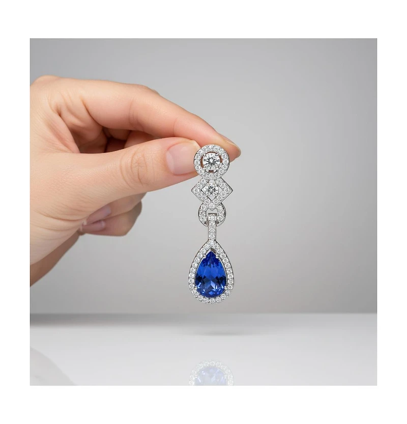 Genevive Cubic Zirconia Sterling Silver Green and Clear Dangle Earrings