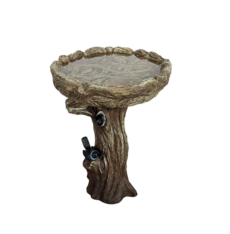 SunJet 23 Inch High Wood-Look Concrete Bird Bath with Decorative Faux Bird – Birdbath Rustic & Long-Lasting Design, Enhances Garden
