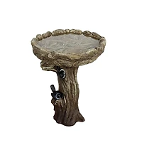 SunJet 23 Inch High Wood-Look Concrete Bird Bath with Decorative Faux Bird – Birdbath Rustic & Long-Lasting Design, Enhances Garden