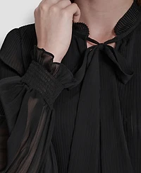 Dkny Women's Chiffon Pleated Tie Collar Shift Dress