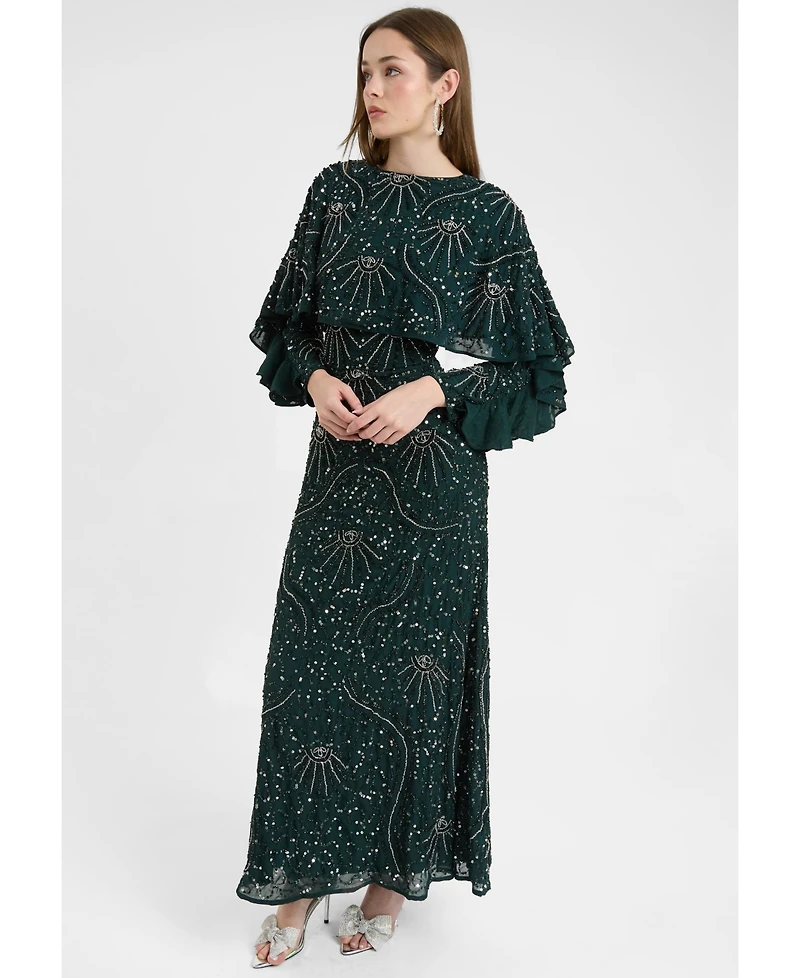 Maryisa Women's Modest Embellished Sequin Beaded Dress