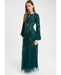 Maryisa Women's Modest Embellished Sequin Beaded Dress